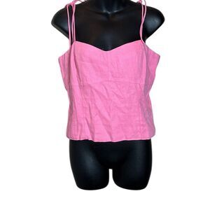 Old Navy women’s medium pink linen blend tie strap crop tank smocked new